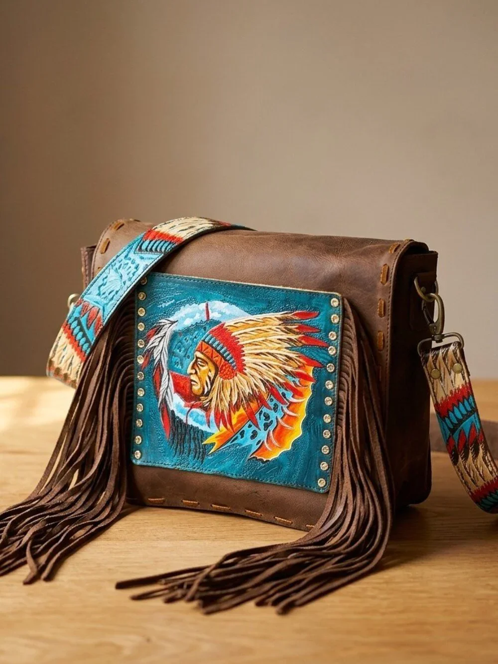 American Darling Boho Spirit War Spirit Headpiece Fringe Crossbody Bag